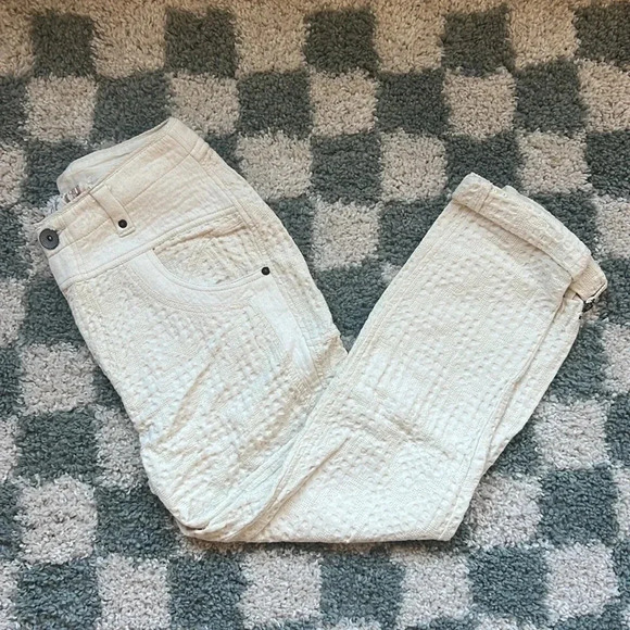 Free People Cream Textured Cropped Pants - Picture 1 of 5